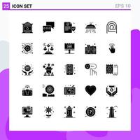 Mobile Interface Solid Glyph Set of 25 Pictograms of reader password insurance fingerprint shower Editable Vector Design Elements