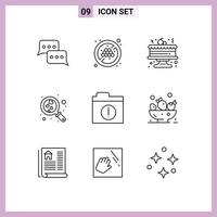 9 Thematic Vector Outlines and Editable Symbols of folder alert cake wedding love Editable Vector Design Elements