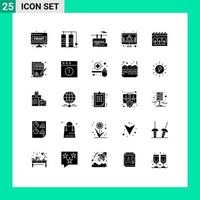 Group of 25 Solid Glyphs Signs and Symbols for calender screen chair lift marketing business Editable Vector Design Elements