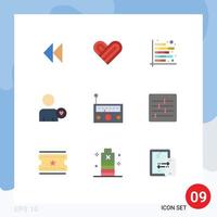 9 User Interface Flat Color Pack of modern Signs and Symbols of music device chart heart man Editable Vector Design Elements