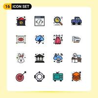 Concepto de línea rellena de 16 colores planos para sitios web móviles y aplicaciones que esbozan elementos de diseño de vectores creativos editables de vehículos de recogida de análisis visual