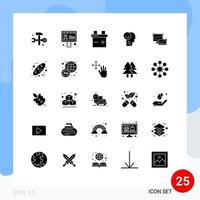 Group of 25 Solid Glyphs Signs and Symbols for laptop computer battery optimism human Editable Vector Design Elements