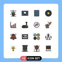 16 Thematic Vector Flat Color Filled Lines and Editable Symbols of controller chart calculate business star Editable Creative Vector Design Elements