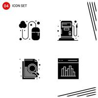 Collection of 4 Vector Icons in solid style Pixle Perfect Glyph Symbols for Web and Mobile Solid Icon Signs on White Background 4 Icons Creative Black Icon vector background