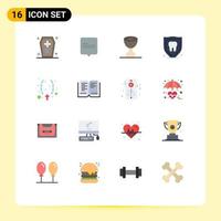 Mobile Interface Flat Color Set of 16 Pictograms of cross necklace food tooth protection Editable Pack of Creative Vector Design Elements