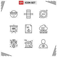 9 Icons Line Style Grid Based Creative Outline Symbols for Website Design Simple Line Icon Signs Isolated on White Background 9 Icon Set Creative Black Icon vector background