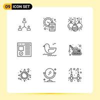 Outline Pack of 9 Universal Symbols of development coding management browser christmas Editable Vector Design Elements