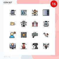 grupo de 16 líneas rellenas de color plano, signos y símbolos para reparar elementos de diseño de vectores creativos editables de viaje de rejilla de ley de estructura alámbrica