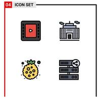 paquete de iconos vectoriales de stock de 4 signos y símbolos de línea para cinta de cienma frambuesa edificio baya compartir elementos de diseño vectorial editables vector