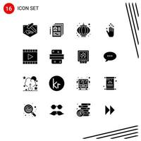 User Interface Pack of 16 Basic Solid Glyphs of multimedia media chinese up gesture Editable Vector Design Elements