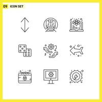 Mobile Interface Outline Set of 9 Pictograms of configuration hand degree gear gaming Editable Vector Design Elements