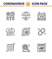 nuevo coronavirus 2019ncov paquete de iconos de 9 líneas microbio sangre gota de bacteria médica coronavirus viral 2019nov enfermedad vector elementos de diseño