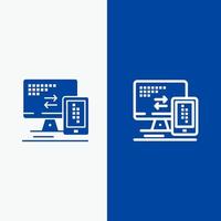 Computer Monitor Mobile Cell Line and Glyph Solid icon Blue banner vector