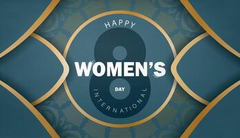 International women's day brochure template in blue color with luxury gold pattern vector