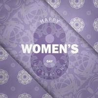 Postcard template international women's day purple color with winter white ornament vector