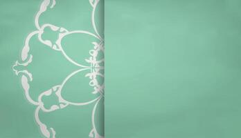 Mint color banner with vintage white ornament and place for your text vector