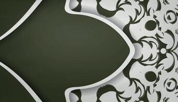 Dark green banner with Indian white pattern for design under your logo or text vector