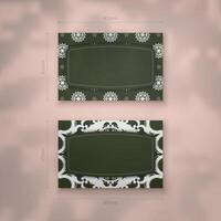 Dark green business card with an abstract white pattern for your contacts. vector