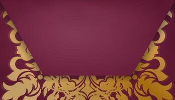 Baner of burgundy color with mandala gold pattern for design under logo or text vector