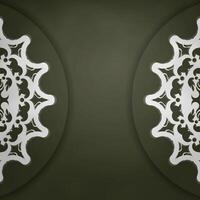 Postcard in dark green color with a mandala with white ornament prepared for printing. vector