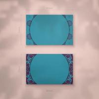 Business card in turquoise color with abstract purple pattern for your personality. vector