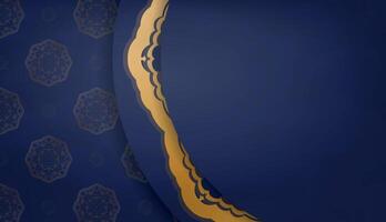 Dark blue banner with vintage gold pattern and space for your logo or text vector