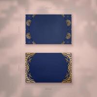 Presentable business card in dark blue with abstract gold pattern for your brand. vector