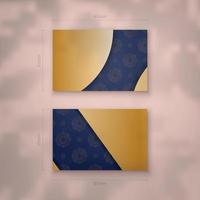 tarjeta de presentación azul oscuro con lujoso patrón dorado para su personalidad. vector
