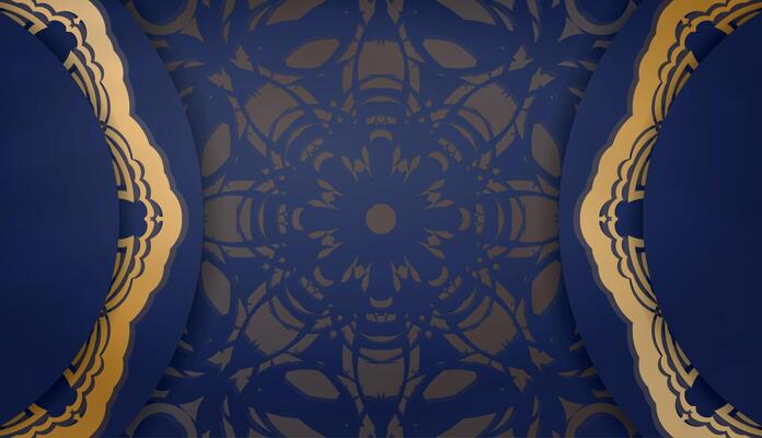 Dark blue banner with vintage gold ornaments and space for your logo or text