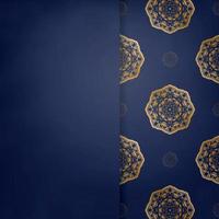 Visiting business card in dark blue with vintage gold ornaments for your brand. vector