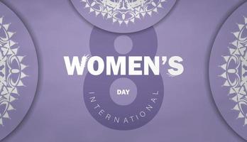 International womens day 8 march flyer template in purple color with vintage white ornament vector