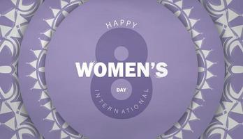 International womens day purple color flyer template with luxury white pattern vector