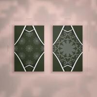 Dark green business card with Greek white ornaments for your personality. vector