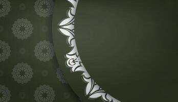 banner verde oscuro con patrón de mandala blanco y lugar para su logotipo o texto vector