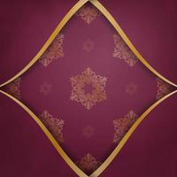 Brochure in burgundy color with antique gold ornamentation is ready for printing. vector