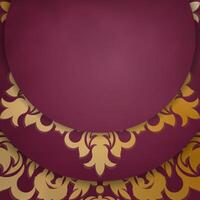 Brochure in burgundy color with a mandala in gold pattern is ready for printing. vector