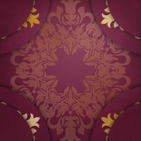 Brochure burgundy color with mandala gold pattern for your congratulations. vector