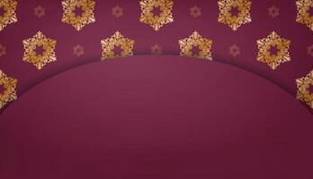 Baner of burgundy color with abstract gold pattern for design under logo or text vector