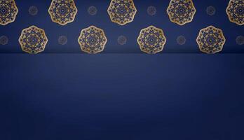 Baner of dark blue color with mandala gold pattern for design under logo or text vector