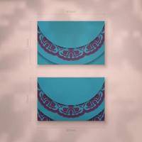 Turquoise business card with vintage purple ornaments for your personality. vector