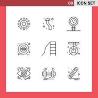 Group of 9 Modern Outlines Set for shopping free round ecommerce dna Editable Vector Design Elements