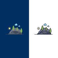 hill landscape nature mountain tree Flat Color Icon Vector