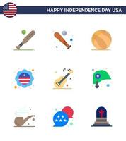 Set of 9 Vector Flats on 4th July USA Independence Day such as head usa usa music badge Editable USA Day Vector Design Elements