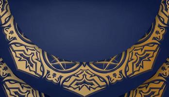 Dark blue banner with vintage gold ornament for design under your logo or text vector