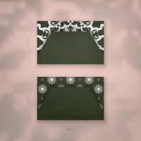 Dark green business card with vintage white pattern for your brand. vector