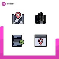 conjunto de 4 colores planos de línea de llenado vectorial en la cuadrícula para aprobar el mapa elementos de diseño vectorial editables de la base de apartamento de google vector