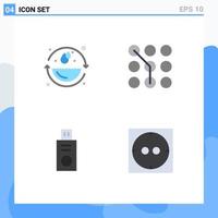 Set of 4 Commercial Flat Icons pack for earth day disk environmental protection passkey usb Editable Vector Design Elements