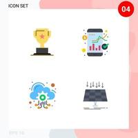 Pack of 4 Modern Flat Icons Signs and Symbols for Web Print Media such as award hosting marketing stock services Editable Vector Design Elements