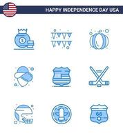 USA Happy Independence DayPictogram Set of 9 Simple Blues of hokey usa pumpkin sign hat Editable USA Day Vector Design Elements