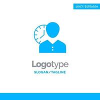 reloj horas hombre horario personal tiempo sincronización usuario azul sólido plantilla de logotipo lugar para el eslogan vector